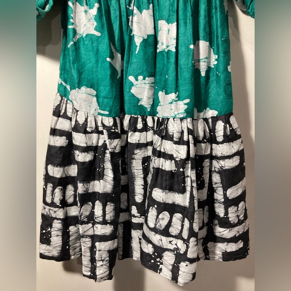 Busayo Tayo Mixed Batik Colors Midi Dress Puff Sleeves Pockets Size Small - Picture 8 of 16